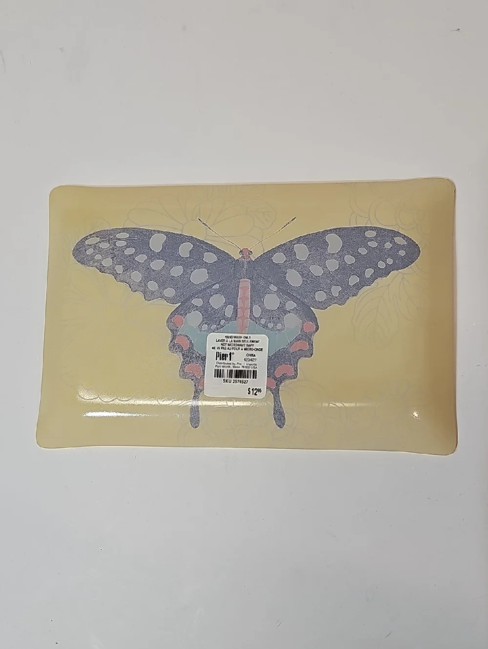 Pier 1 Butterfly Decorative Glass Accent Tray Trinket Dish